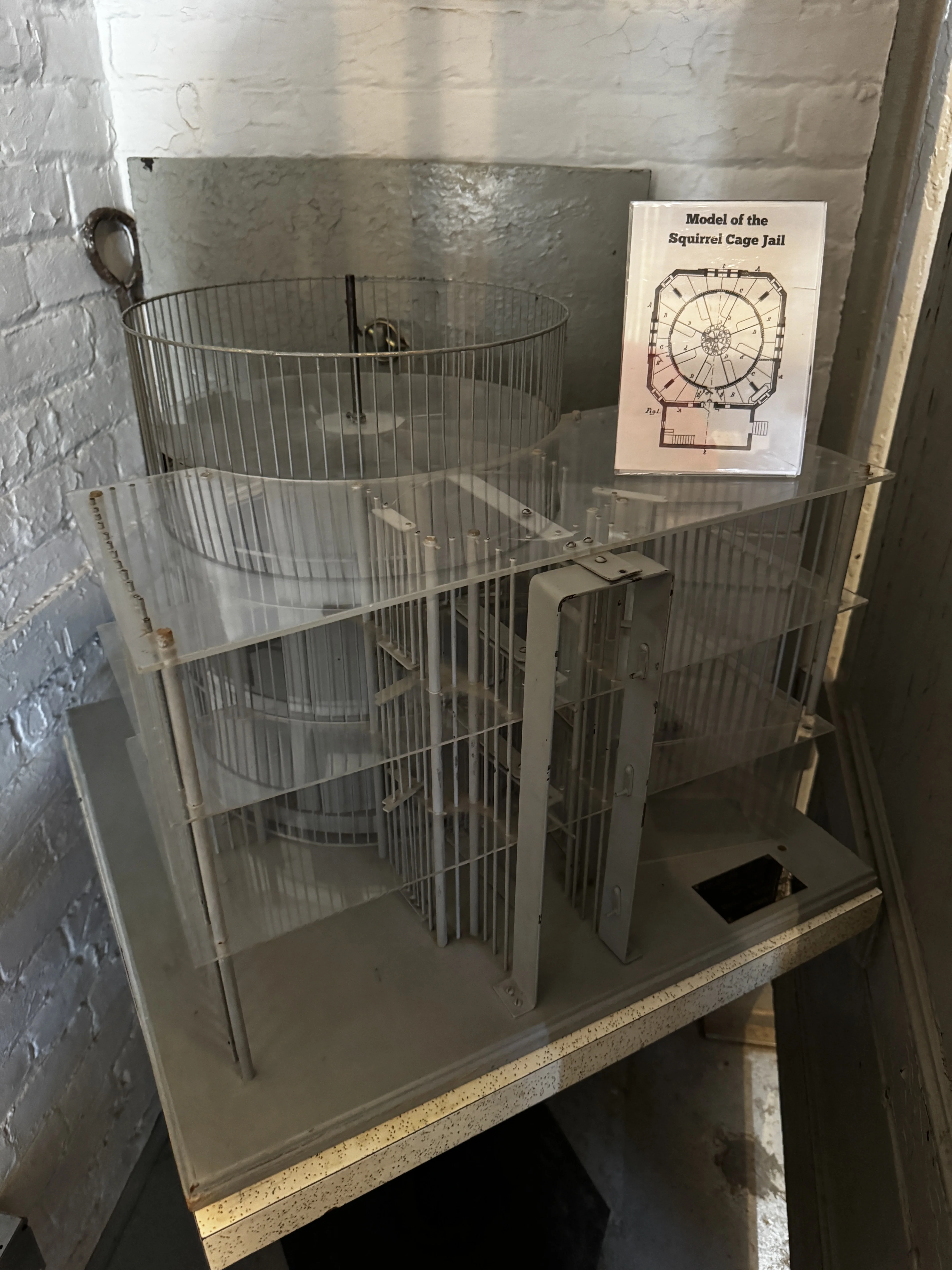 An acrylic model and patent schematic showing the pie-shaped cells arranged in a circle around a central spindle inside the octagonal outer cage